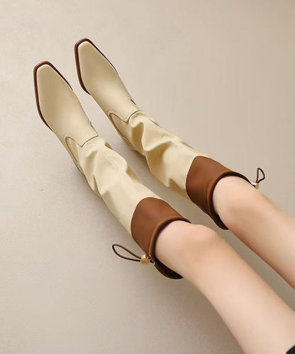 Handgefertigte, klobige Stiefel aus aprikosenfarbenem Rindsleder mit spitzer Zehenpartie