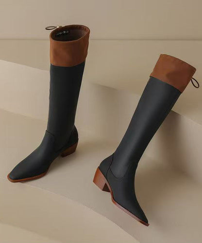 Handgefertigte, klobige Stiefel aus aprikosenfarbenem Rindsleder mit spitzer Zehenpartie