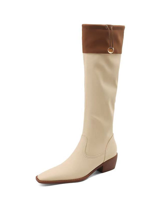 Handgefertigte, klobige Stiefel aus aprikosenfarbenem Rindsleder mit spitzer Zehenpartie