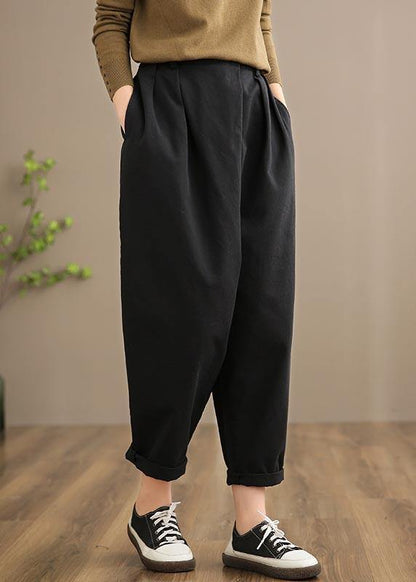 Handmade Spring Pants Women's Black Inspiration Button Down Jeans - SooLinen