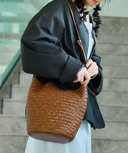 Handmade Straw Weaving Leather Cross-body Bag