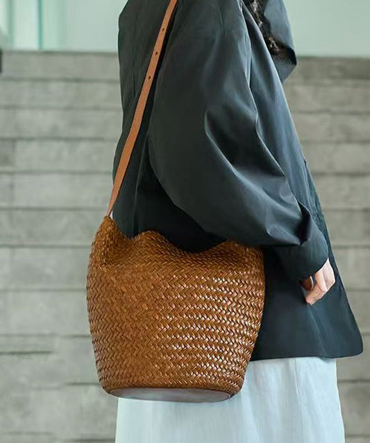 Handmade Straw Weaving Leather Cross-body Bag
