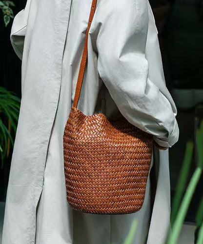 Handmade Straw Weaving Leather Cross-body Bag