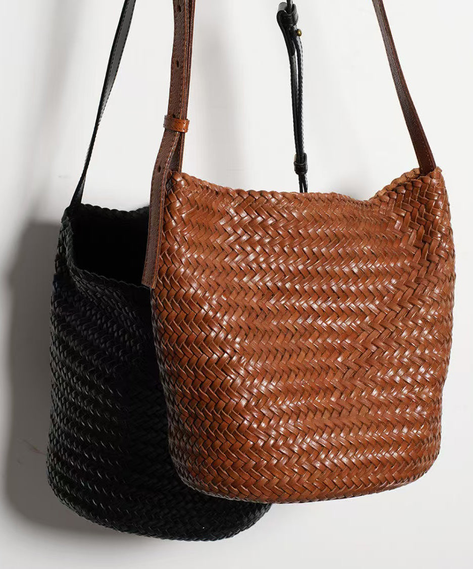 Handmade Straw Weaving Leather Cross-body Bag