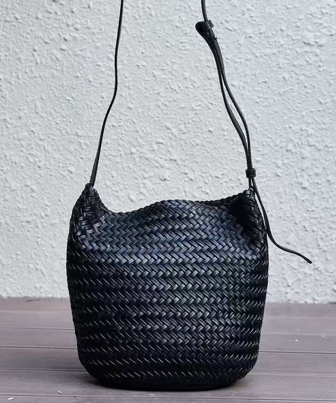 Handmade Straw Weaving Leather Cross-body Bag