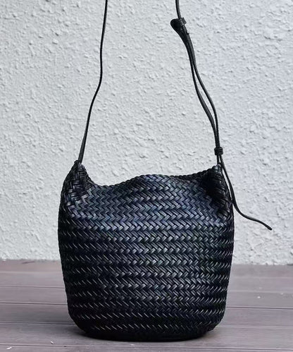 Handmade Straw Weaving Leather Cross-body Bag