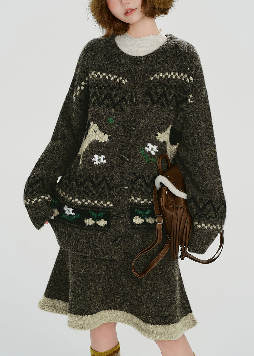 Conjunto de dos piezas de punto jacquard para perro verde té hecho a mano, primavera