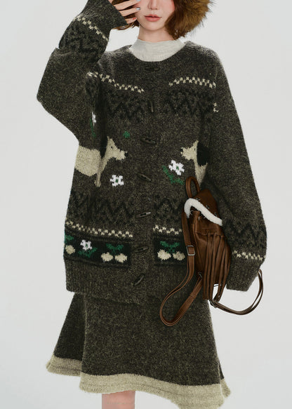 Conjunto de dos piezas de punto jacquard para perro verde té hecho a mano, primavera