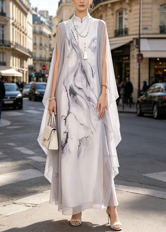 Handmade Tie Dye Fake Two-Piece Chiffon Maxi Dresses Fall