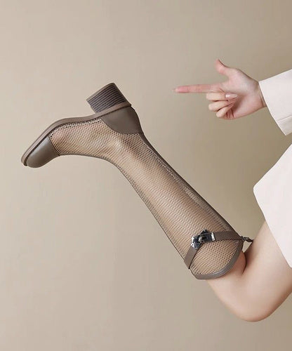 Handgemachte kniehohe Stiefel aus Tüll mit ausgespleißten Wildlederstiefeln