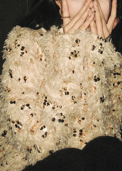 Suéteres de punto con lentejuelas y borlas con cuello en V hechos a mano para invierno