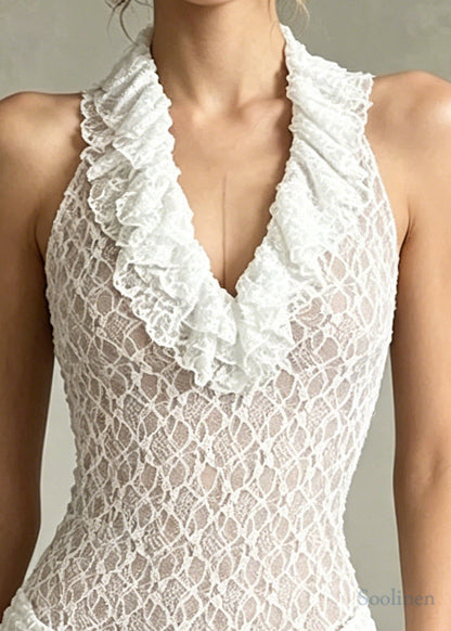 Handmade White Backless Lace Halter Dresses Summer