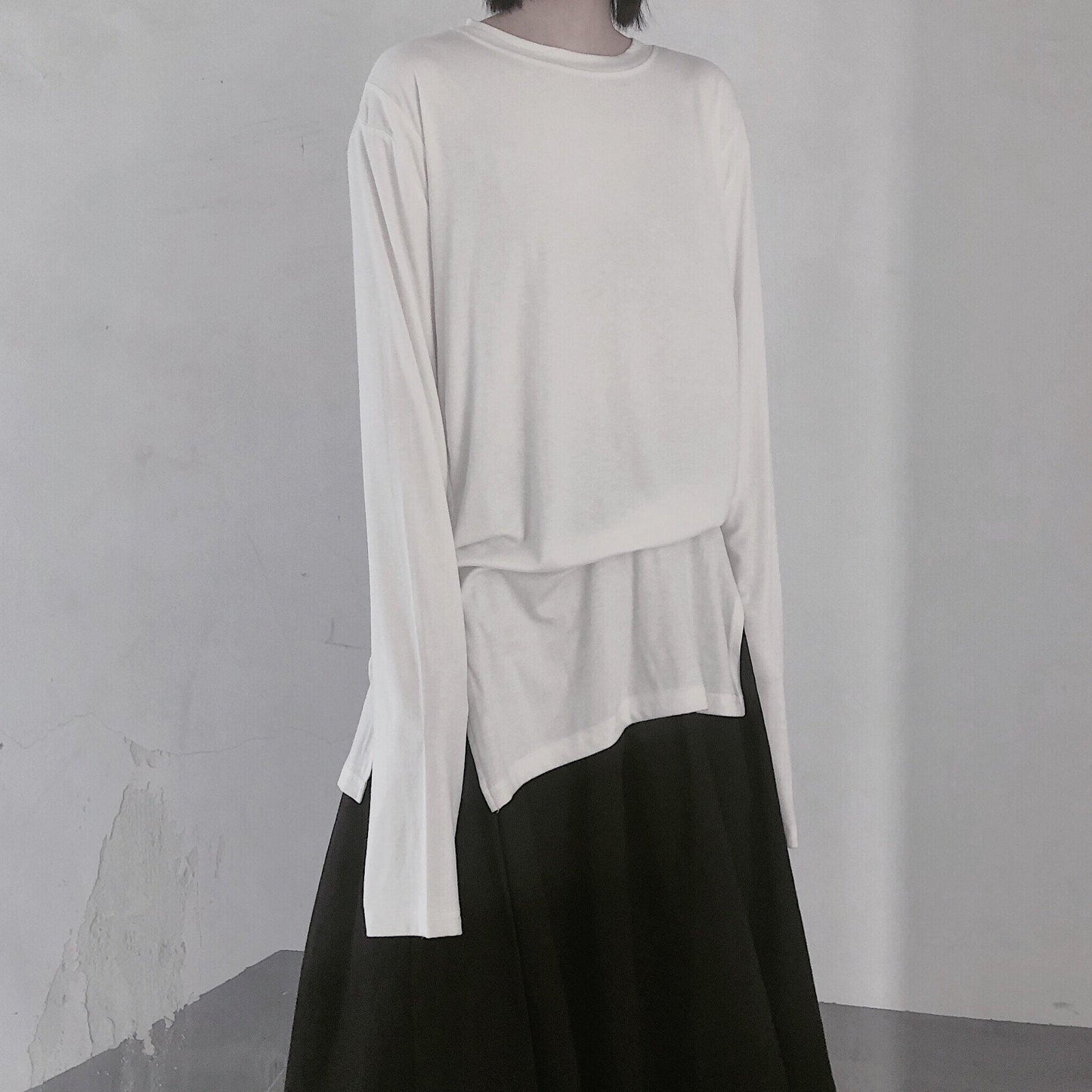 Handmade White Clothes For Women O Neck Side Open baggy Shirt - SooLinen