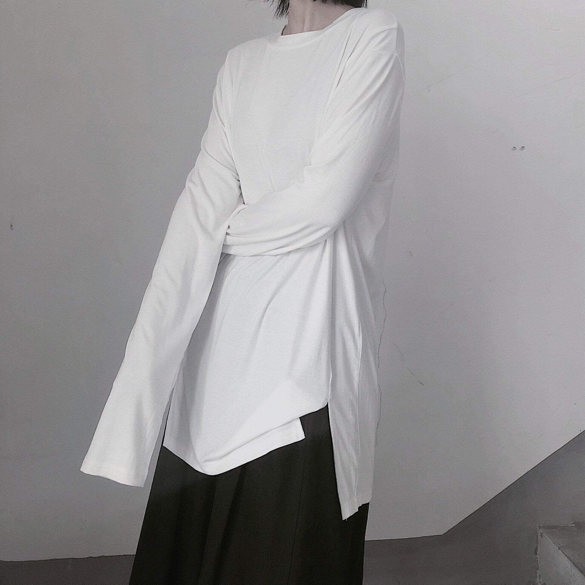 Handmade White Clothes For Women O Neck Side Open baggy Shirt - SooLinen