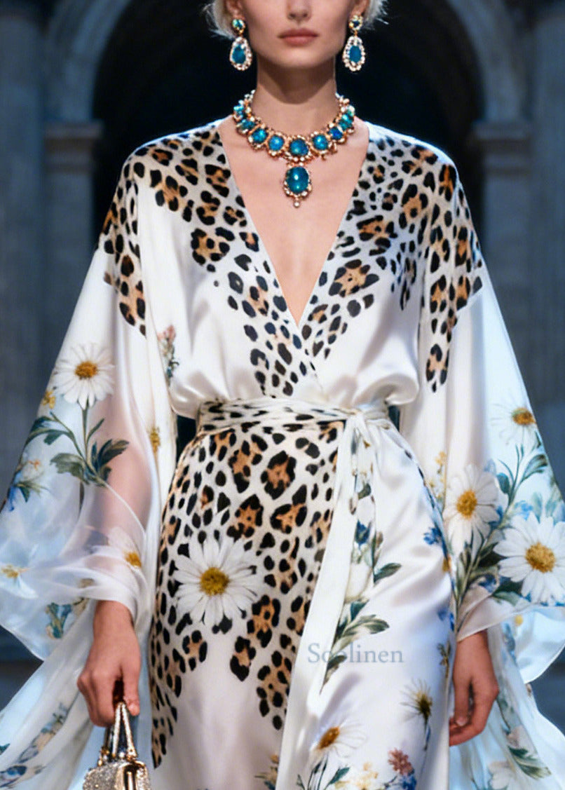 Handmade White Daisy Low High Design Silk Dress Summer