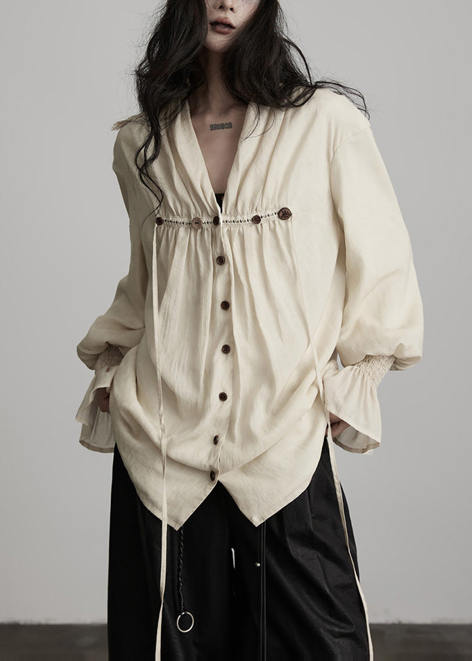 Handmade White Embroidered Button Cotton Blouse Top Spring