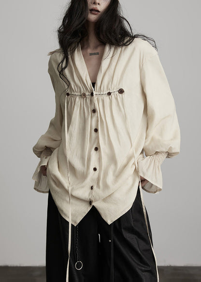 Handmade White Embroidered Button Cotton Blouse Top Spring