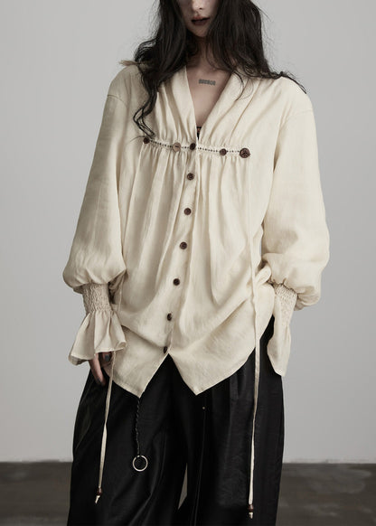 Handmade White Embroidered Button Cotton Blouse Top Spring