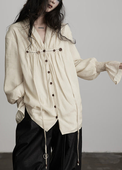 Handmade White Embroidered Button Cotton Blouse Top Spring