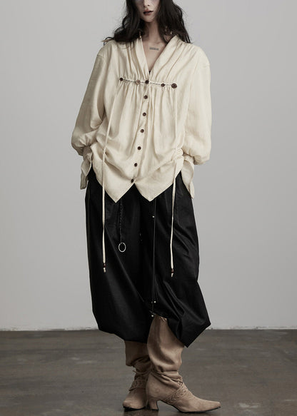 Handmade White Embroidered Button Cotton Blouse Top Spring