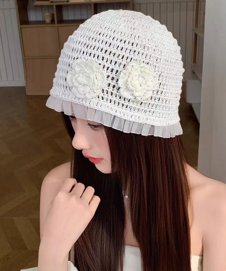 Handmade White Lace Flower Hollow Out Boonie Hat