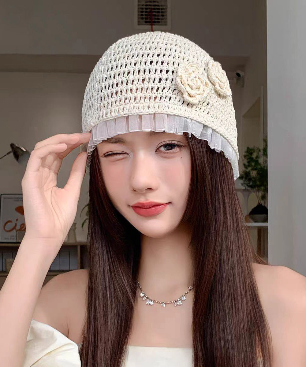 Handmade White Lace Flower Hollow Out Boonie Hat