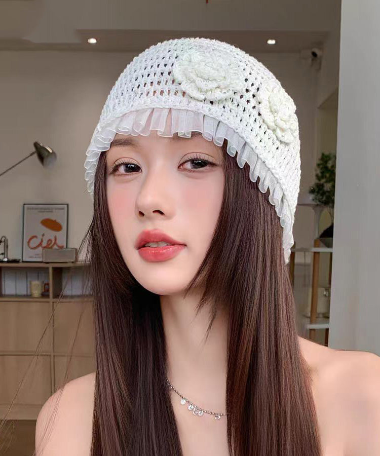 Handmade White Lace Flower Hollow Out Boonie Hat