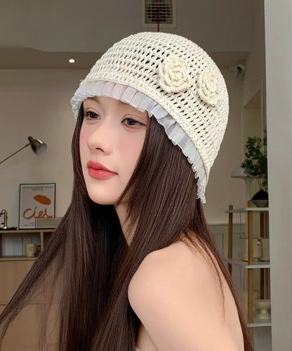 Handmade White Lace Flower Hollow Out Boonie Hat