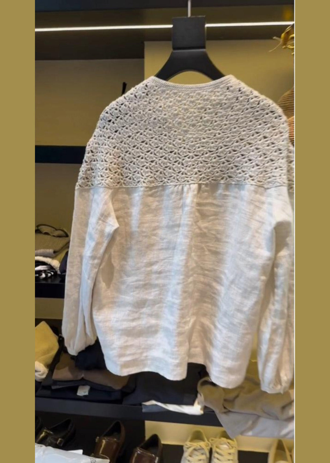 Handmade White Oversized Patchwork Hollow Out Linen Tops Summer