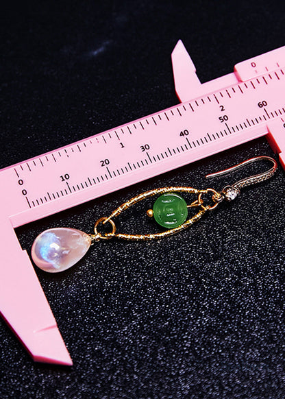 Handmade White Teardrop Gem Stone Boutique Jade Drop Earrings