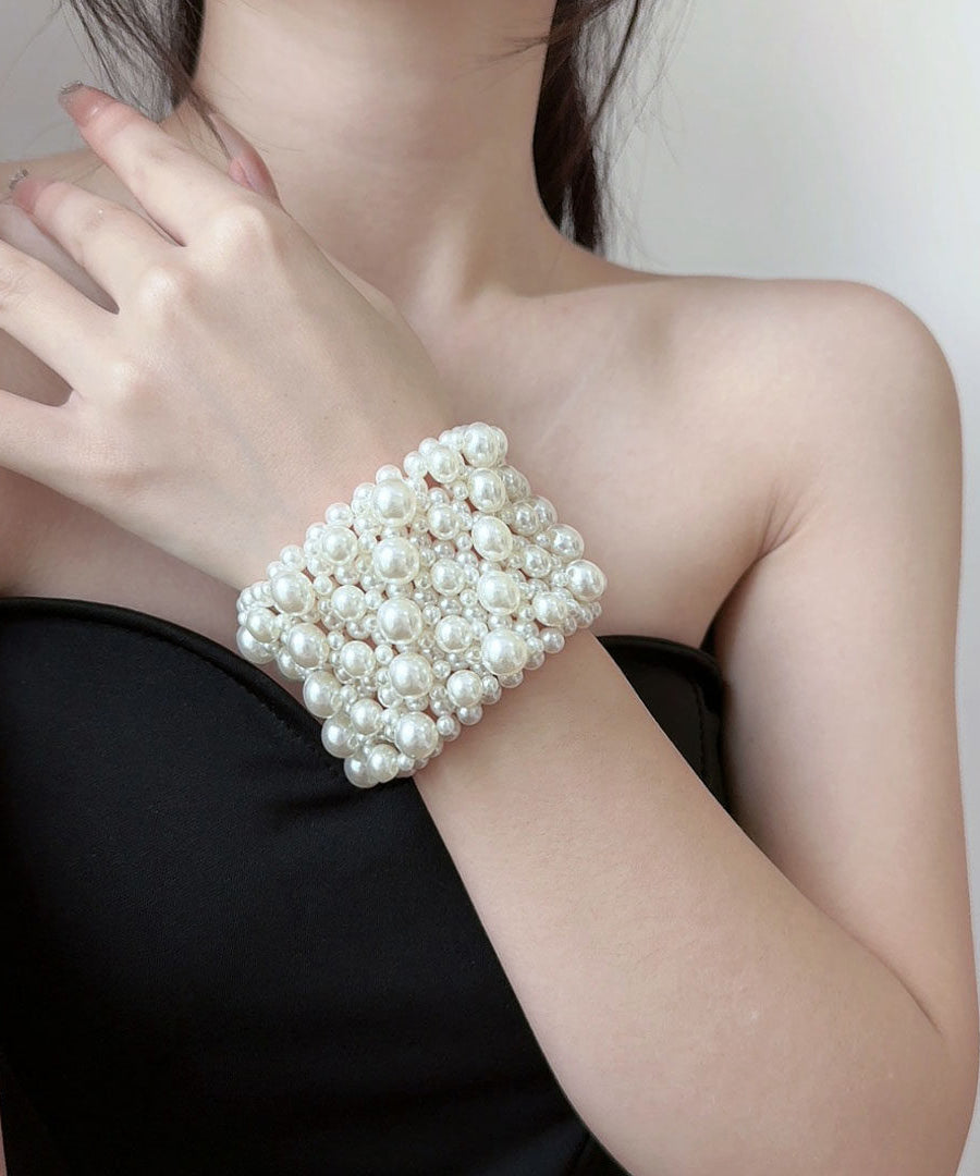 Handmade White Weave Pearl Bangle