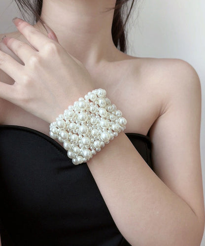 Handmade White Weave Pearl Bangle