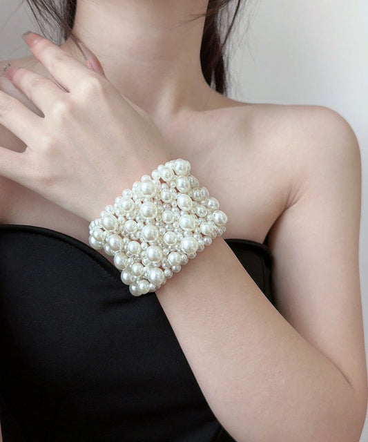 Handmade White Weave Pearl Bangle