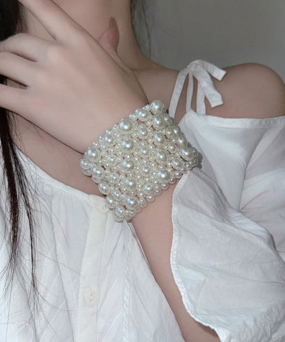 Handmade White Weave Pearl Bangle
