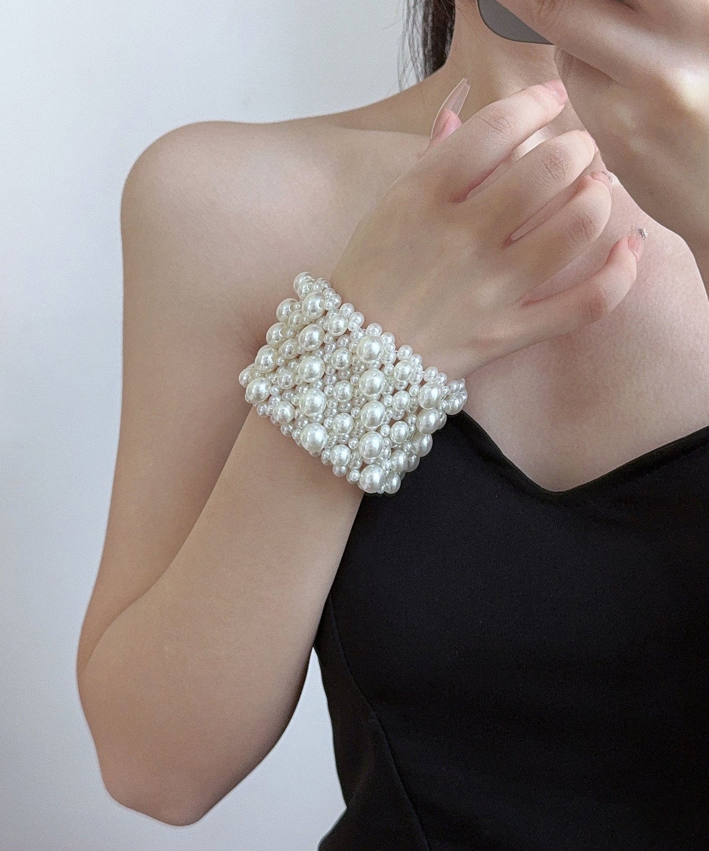Handmade White Weave Pearl Bangle