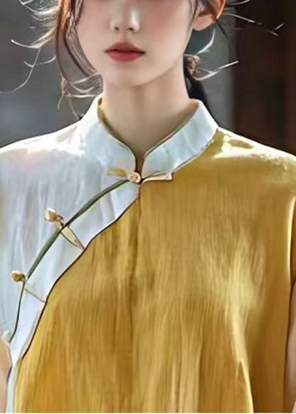 Handgemachtes gelbes asymmetrisches Patchwork Leinen Orientalisches Top Sommer