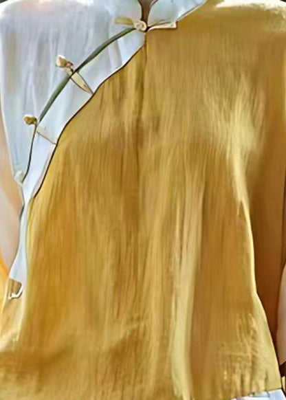 Handgemachtes gelbes asymmetrisches Patchwork Leinen Orientalisches Top Sommer