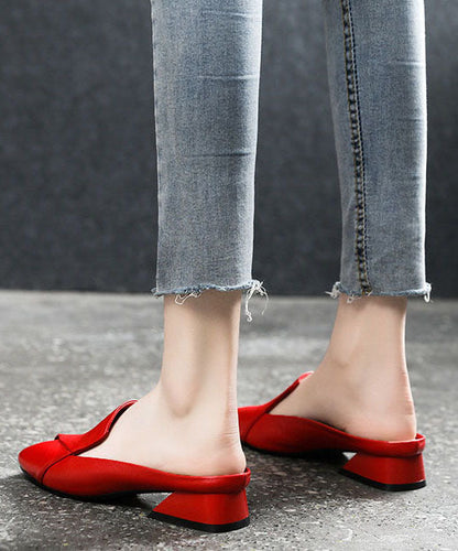 Handgemachte gelbe Peep Toe Splicing weiche klobige Slide Sandalen