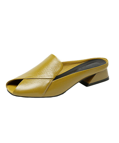 Handgemachte gelbe Peep Toe Splicing weiche klobige Slide Sandalen