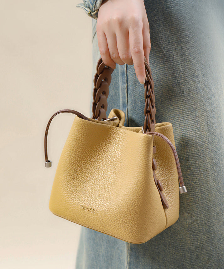 Handmade Yellow Versatile Faux Leather Tote Handbag
