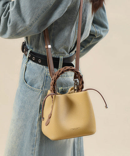 Handmade Yellow Versatile Faux Leather Tote Handbag