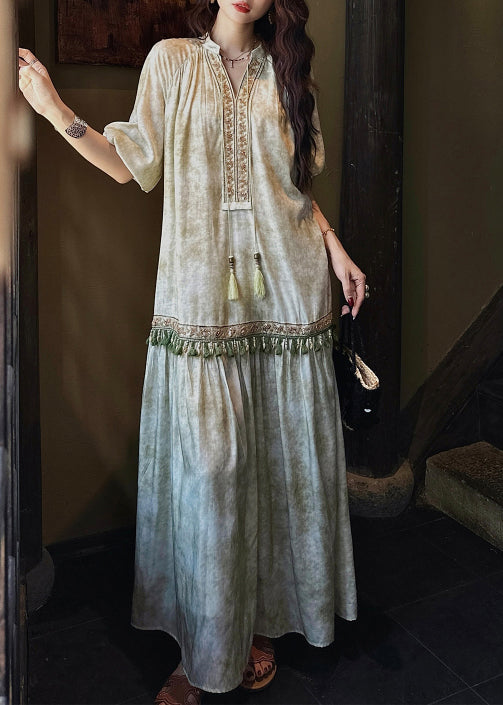 Handmade Yellow Wrinkled Lace Up Patchwork Cotton Dresses Summer