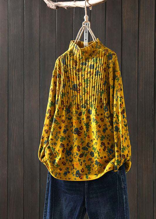 Handgemachte gelbe Retro-Print Lose Herbst Strickpullover