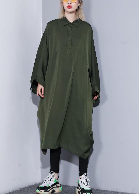 Handmade arm green cotton clothes batwing sleeve A Line summer Dress - SooLinen