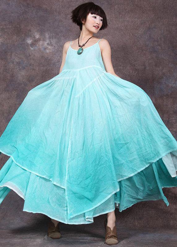 Handmade asymmetric hem linen dresses Neckline green Dress summer - SooLinen