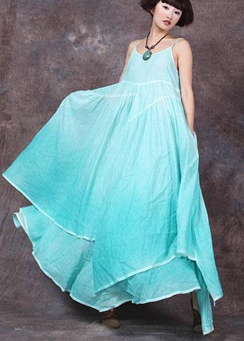 Handmade asymmetric hem linen dresses Neckline green Dress summer - SooLinen