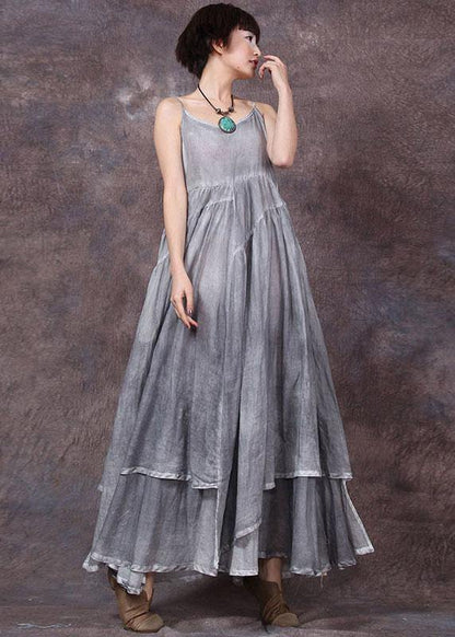 Handmade asymmetric hem linen dresses Neckline green Dress summer - SooLinen