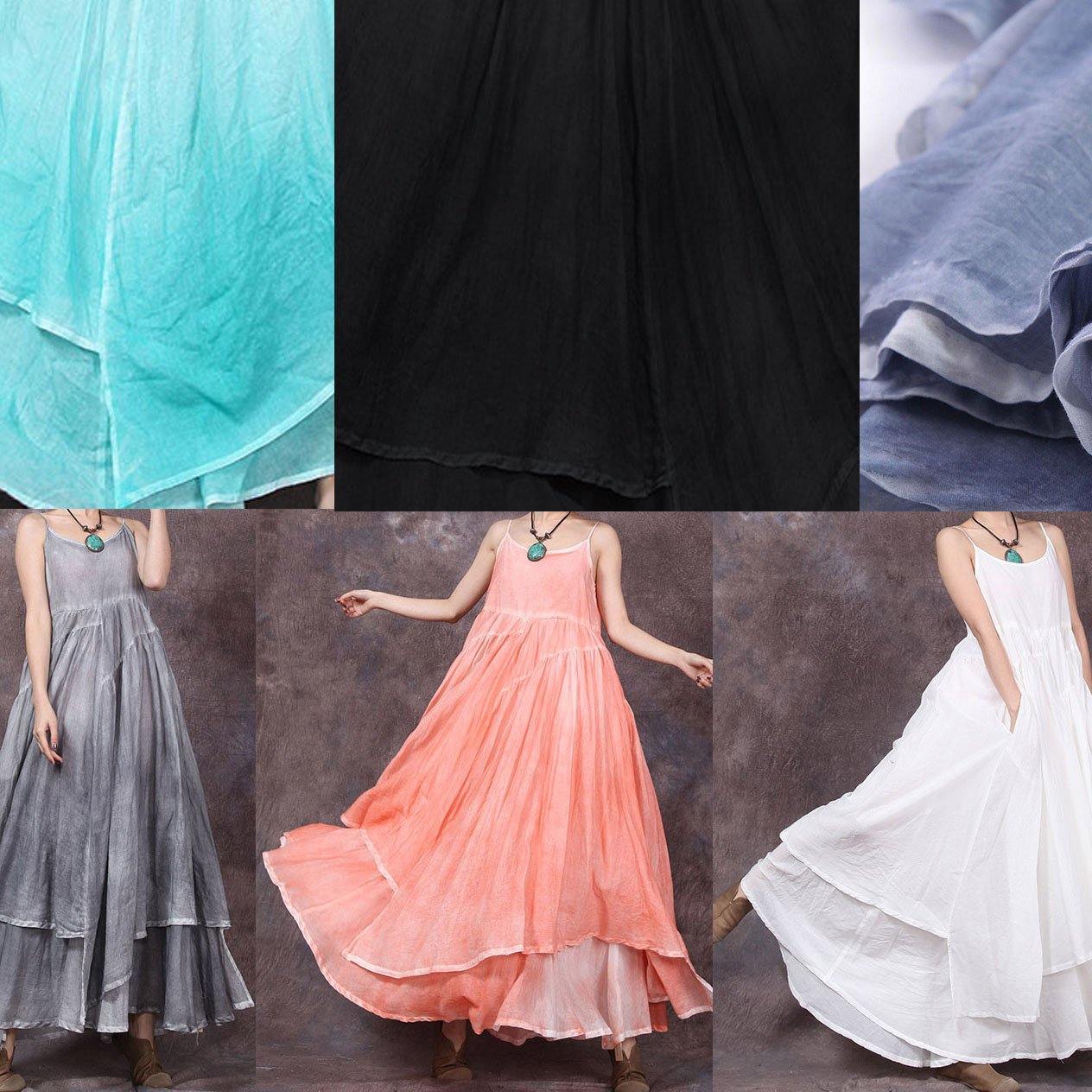 Handmade asymmetric hem linen dresses Neckline green Dress summer - SooLinen