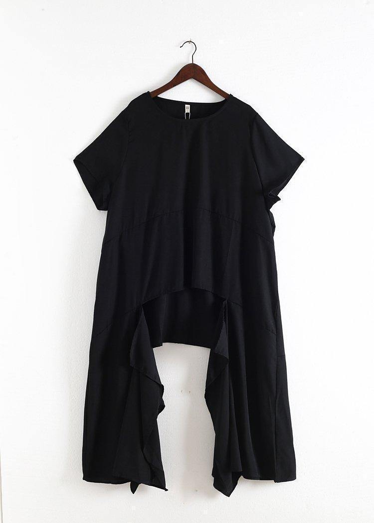Handmade asymmetric tops and wide leg pants cotton 18th Century design black loose Summer - SooLinen