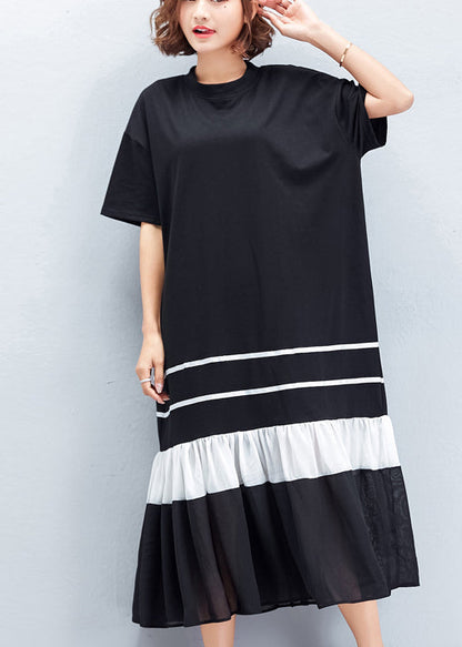 Handgemachte schwarze Baumwollgarderoben plus Größe Fotografie Patchwork Cinched Shift Sommerkleider